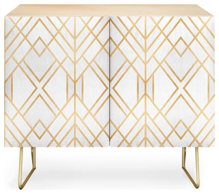Deny Designs Golden Geo Credenza, Birch, Gold Steel Legs