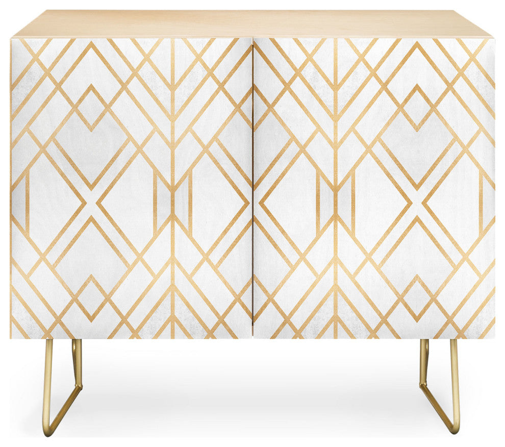 Deny Designs Golden Geo Credenza, Birch, Gold Steel Legs