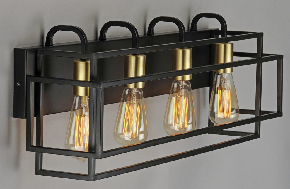 Maxim 10244 Liner 4 Light 29"W Bathroom Vanity Light - Black / Satin Brass