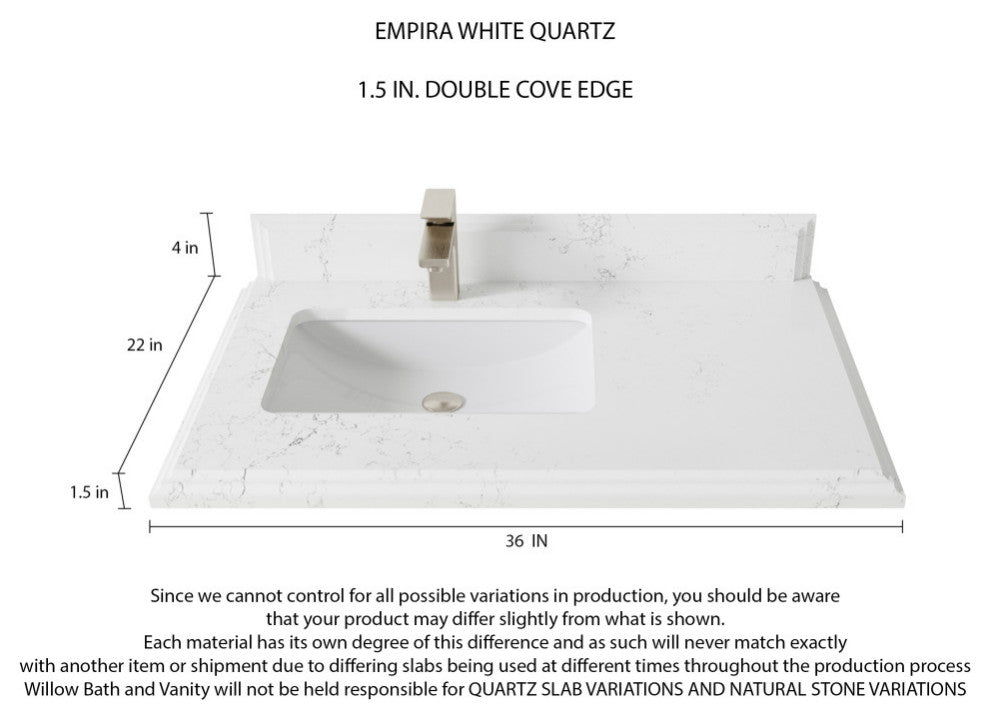 Cambridge 36 Left Offset Bath Vanity in White 1.5" Empira Quartz