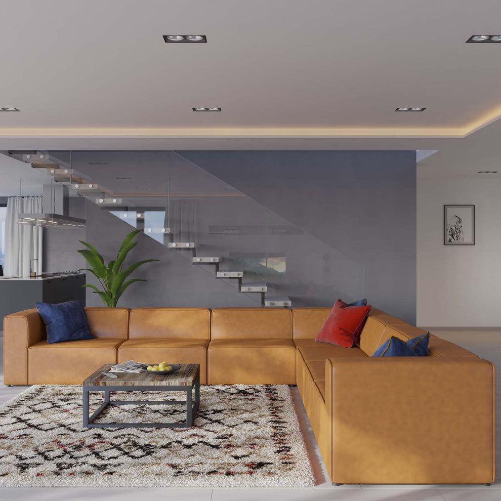 Mingle Vegan Leather 7-Piece Sectional Sofa, Tan