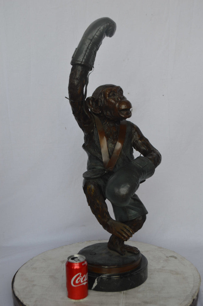 Boxing Monkey Bronze Statue - Size: 10"L x 12"W x 33"H.