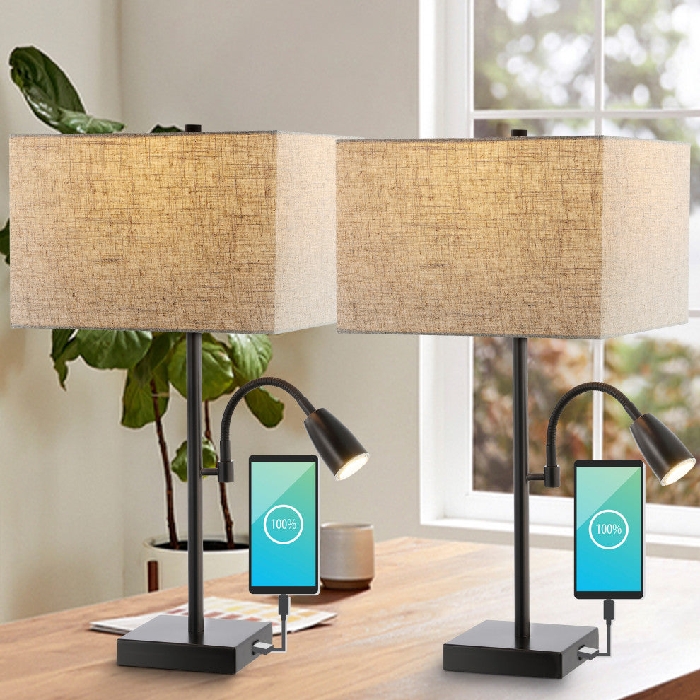 Austin 25.5" 2-Light Table Lamp, USB Port, Oil Rubbed Bronze, Set of 2