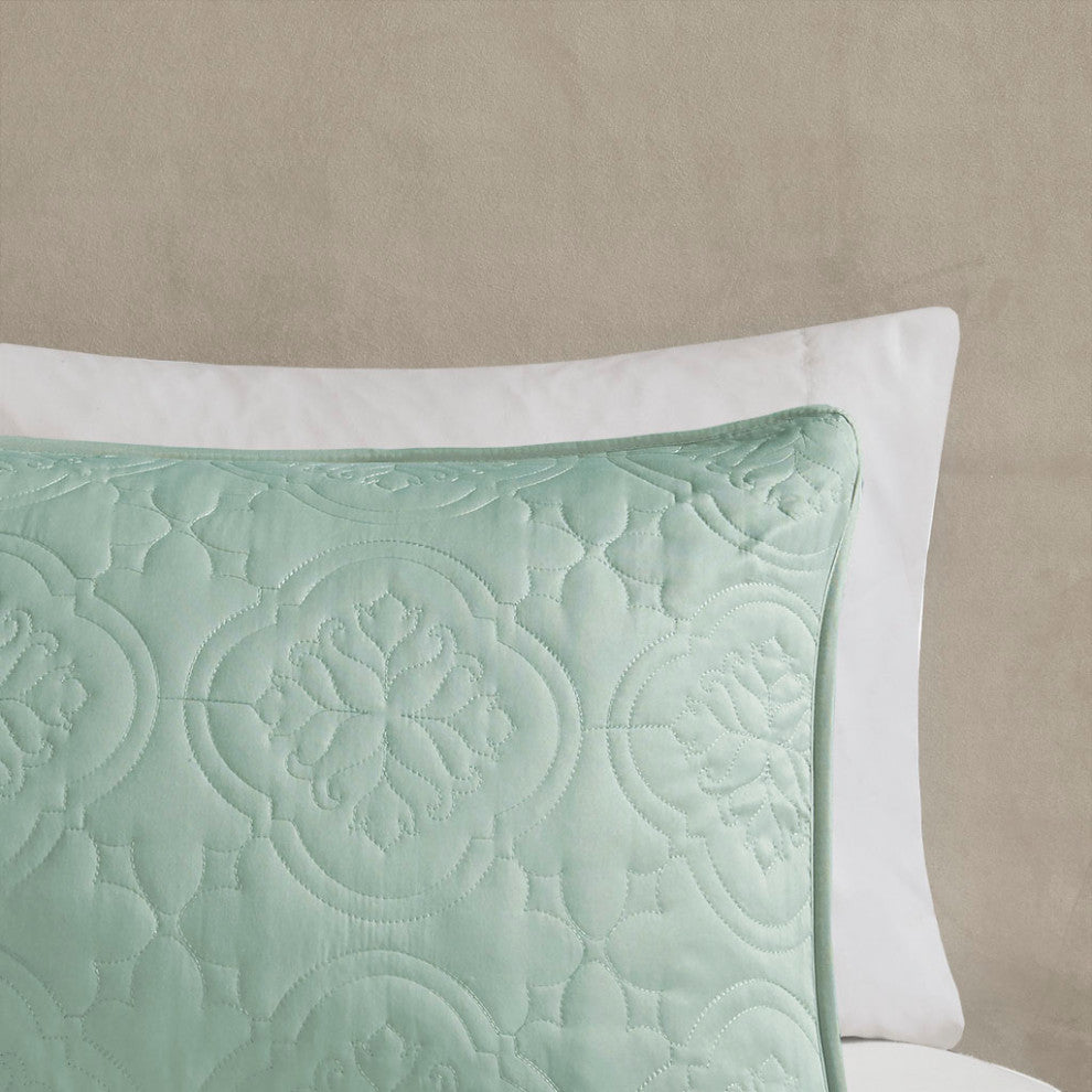 510 Design Oakley Quilted Oversized 3-Piece Bedspread Set, Seafoam, King/Cal Kin