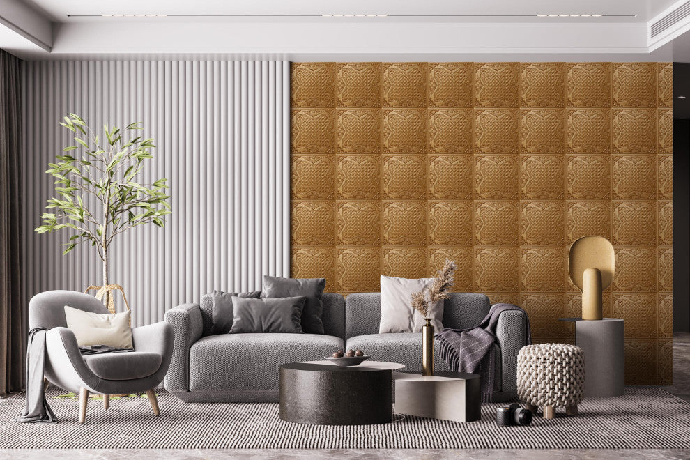 Gold 3D Ceiling Panels, 2'x2', 40 Sq Ft, Pack of 10