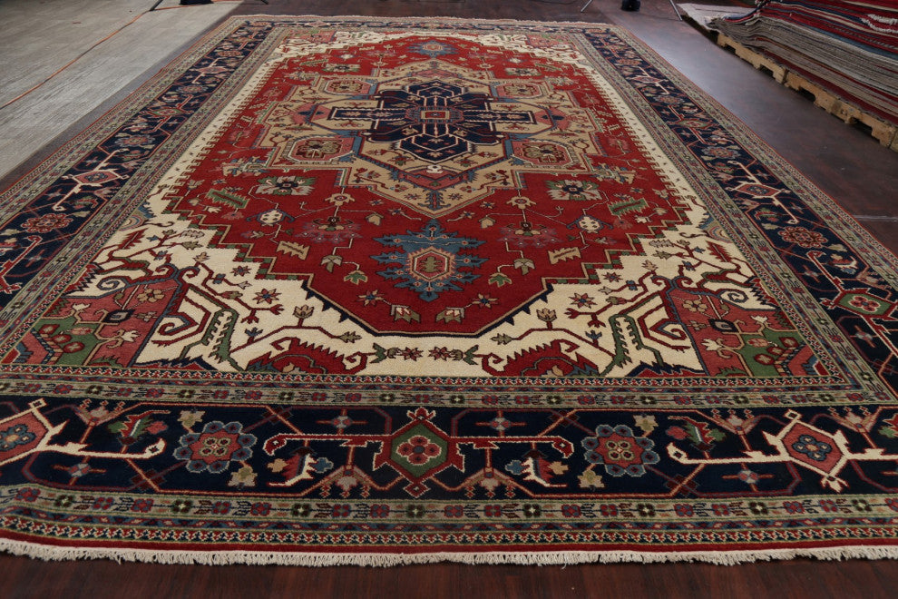 Carpet Handmade Indian Heriz Oriental Traditional Area Rug, Red, 17'11"x12'0