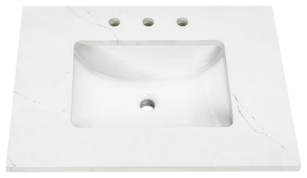 Markham Bathroom Vanity, Walnut/Satin Brass, 30", Calacatta Quartz Top