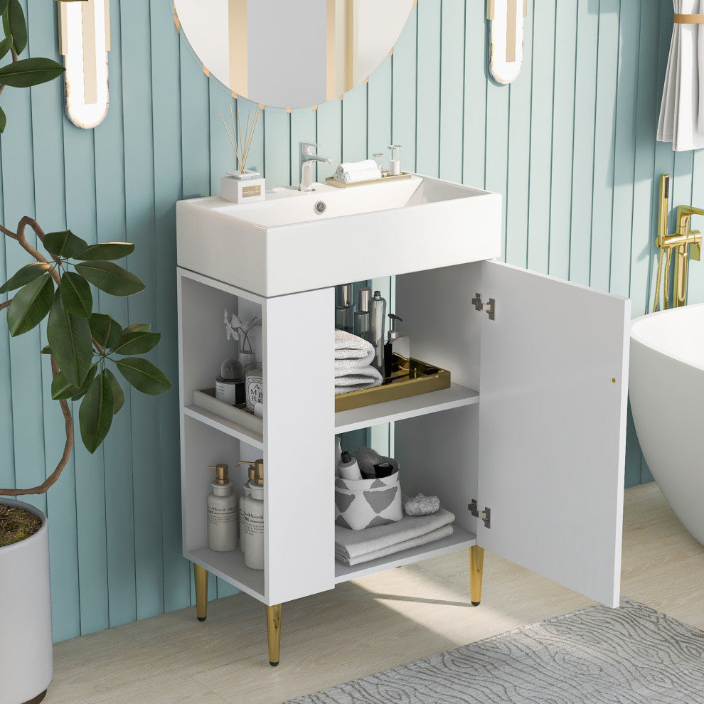 TATEUS 21.6 inch Single Ceramic Vessel Sink Bathroom Storage Cabinet, Left Side Storge
