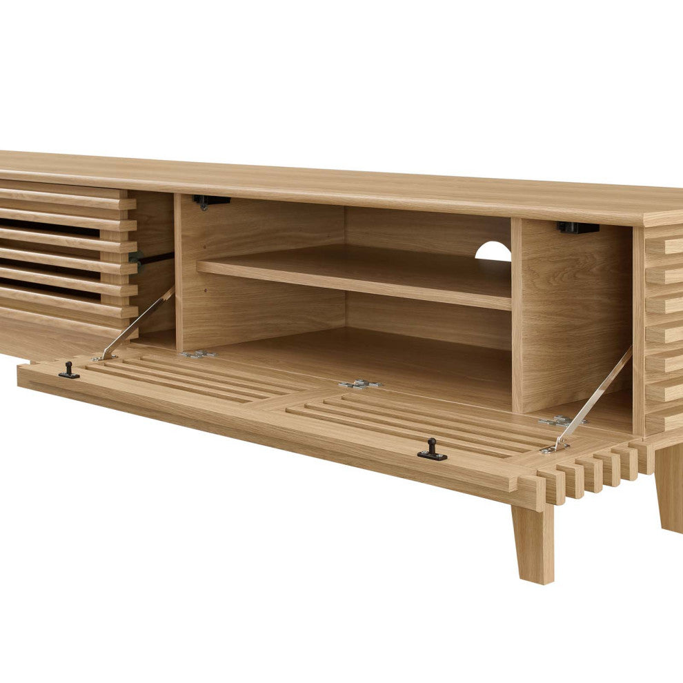 Media TV Stand Console Table, Wood, Brown Oak, Modern, Living Lounge Hospitality