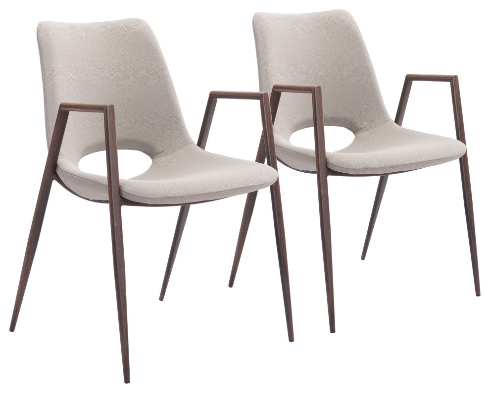 Desi Dining Chair, Set of 2 Beige/Walnut