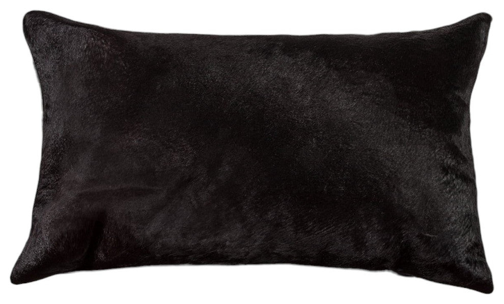 12" X 20" X 5" Black Cowhide  Pillow
