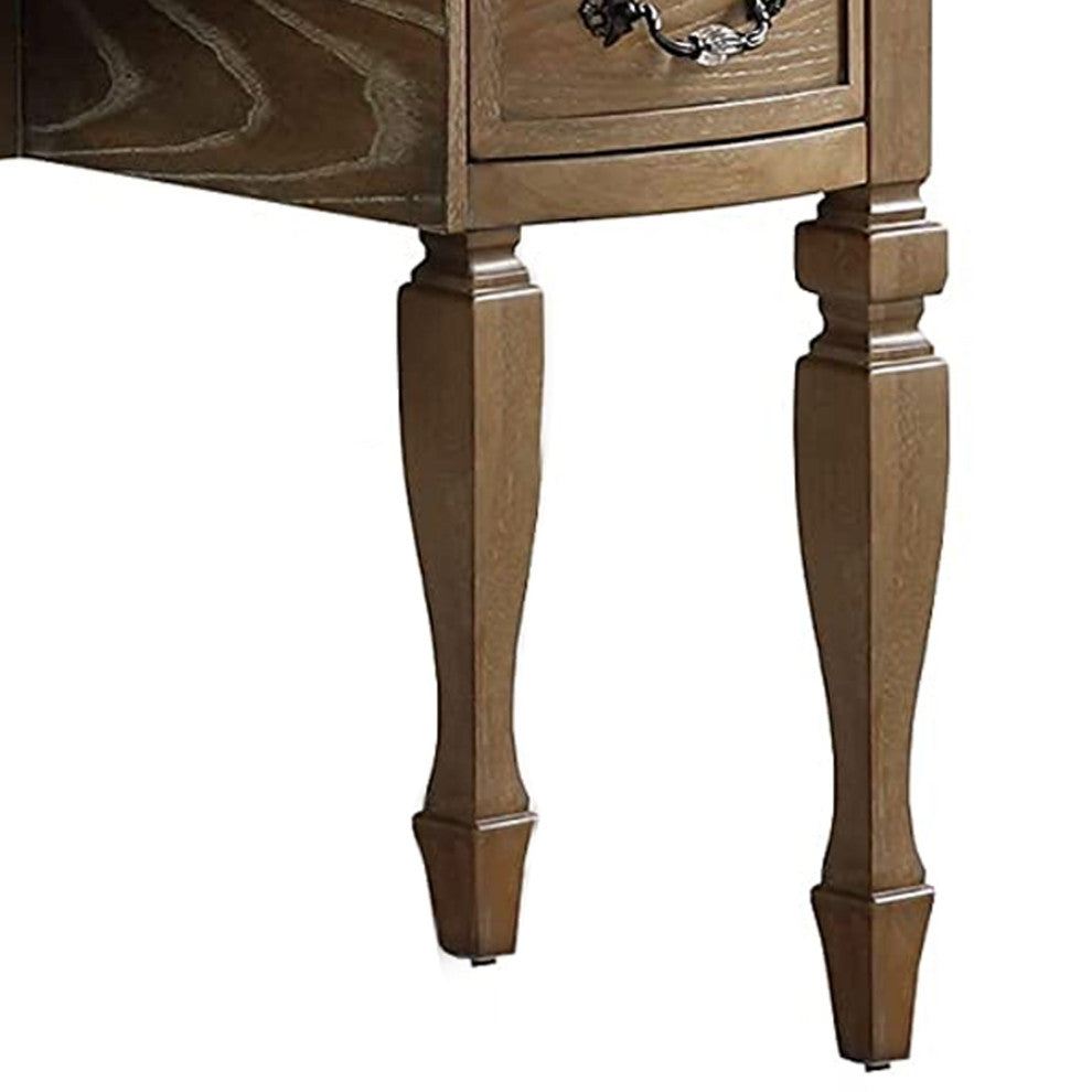 Benzara BM268887 3 Piece Vanity Set With Carved Mirror and Turned Legs, Brown