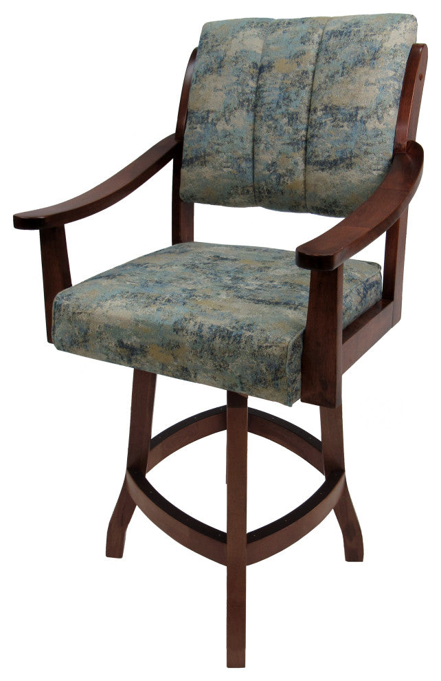 Swivel Counter Wood Bar Stool Casa on S-Base, Poet Sky and Dark Mahogany, 26"