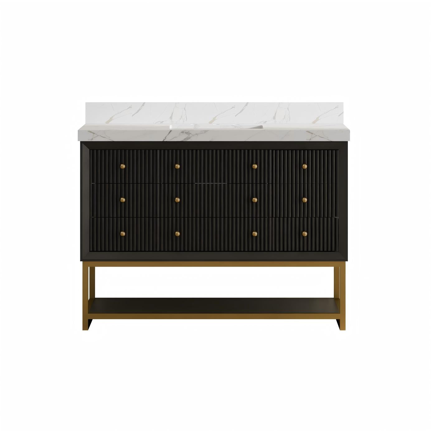 60''Wood Bathroom Vanity Set, With Drawers, Marble Top And Undermount Sink, White
