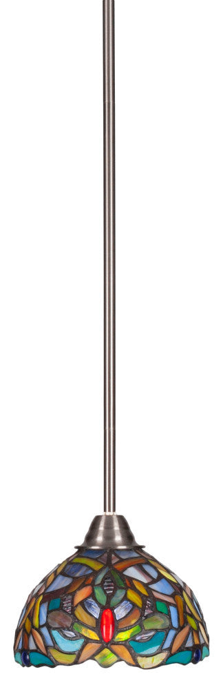 Paramount 1-Light Mini Pendant, Brushed Nickel, 7" Kaleidoscope Art Glass