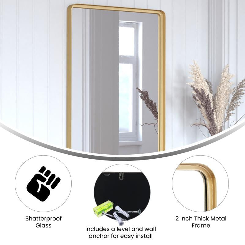 Ava Metal Deep Framed Wall Mirror, Gold, 36"