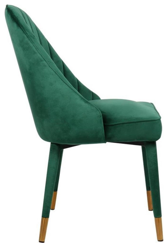 Pemberly Row 19.7" Contemporary Velvet Dining Chair in Green (Set of 2)