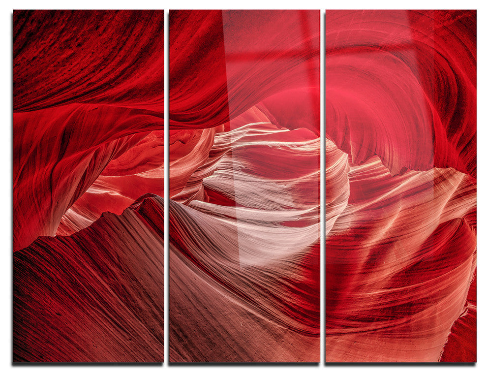 "Red Shade in Antelope Canyon" Photo Metal Wall Art, 3 Panels, 36"x28"