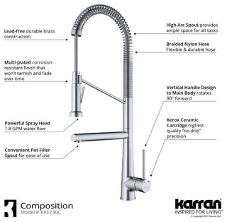 Karran Tumba Single-Handle Pull-Down Sprayer Kitchen Faucet, Chrome