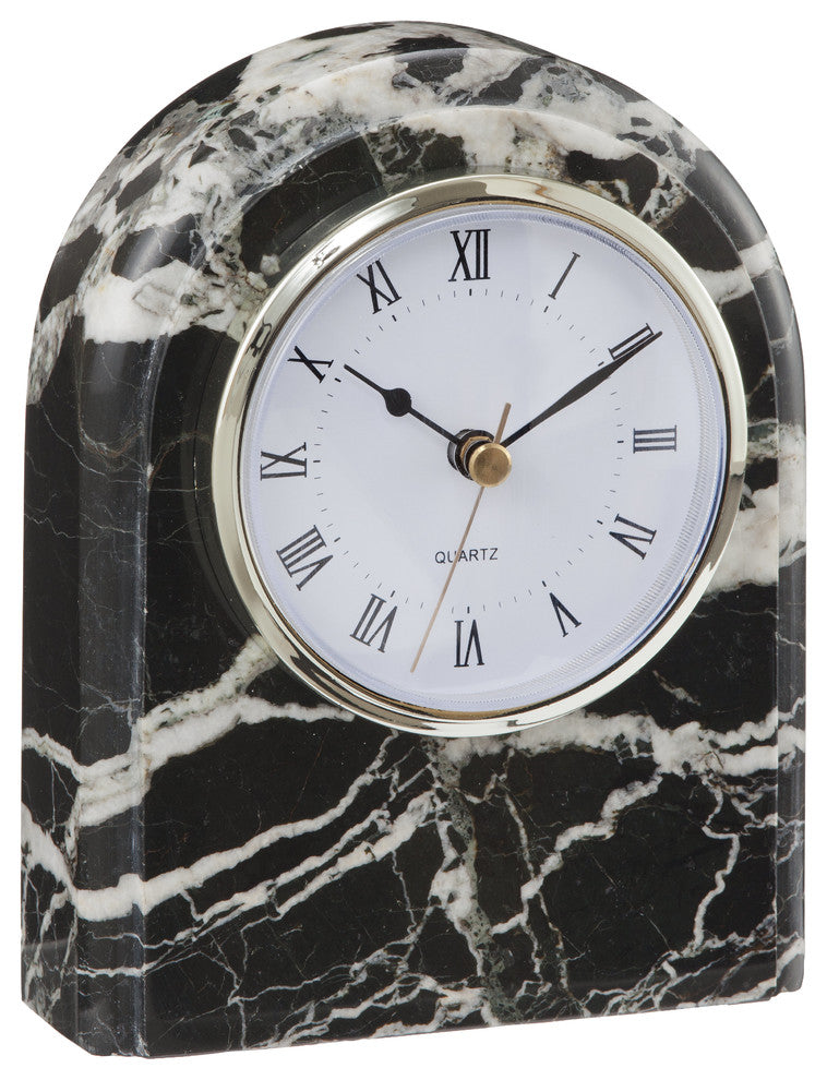 Polaris Collection Black and Gold Marble Desk Clock, Black