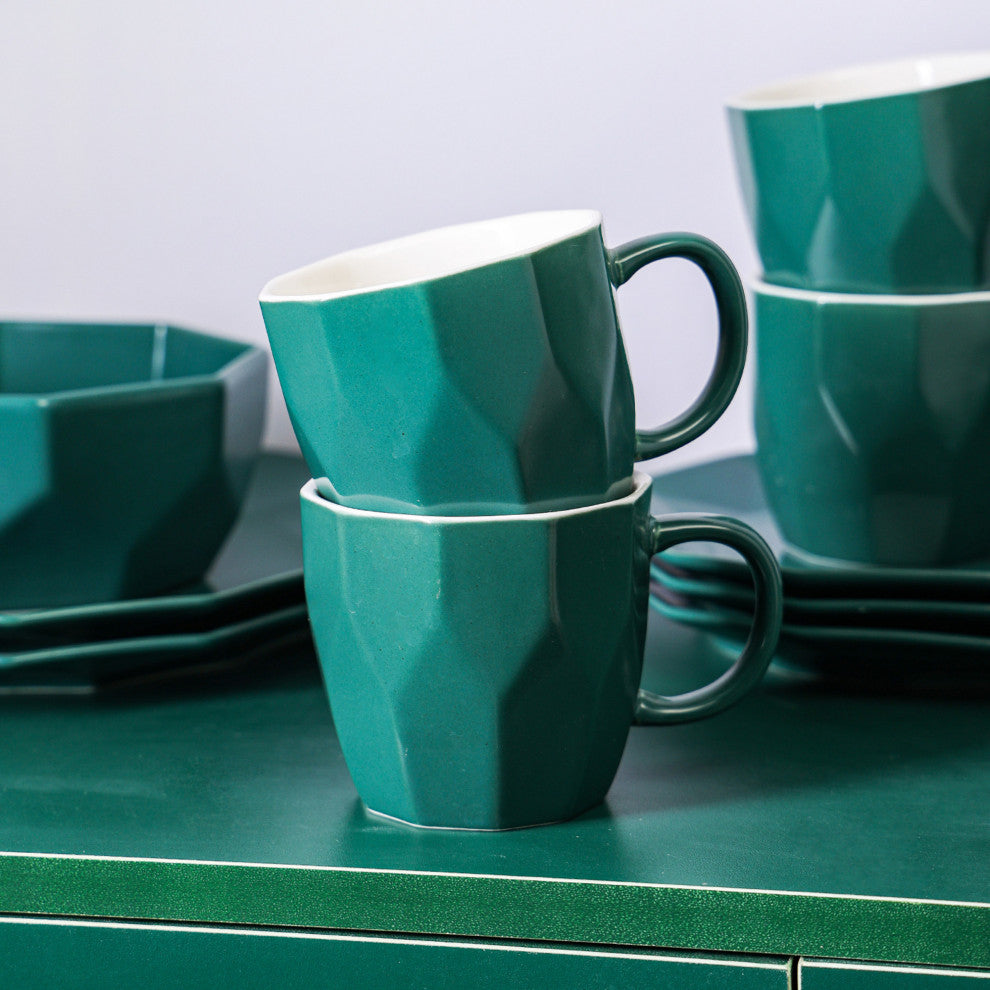 Stone Lain Jamie Porcelain 16 Piece Dinnerware Set, Green