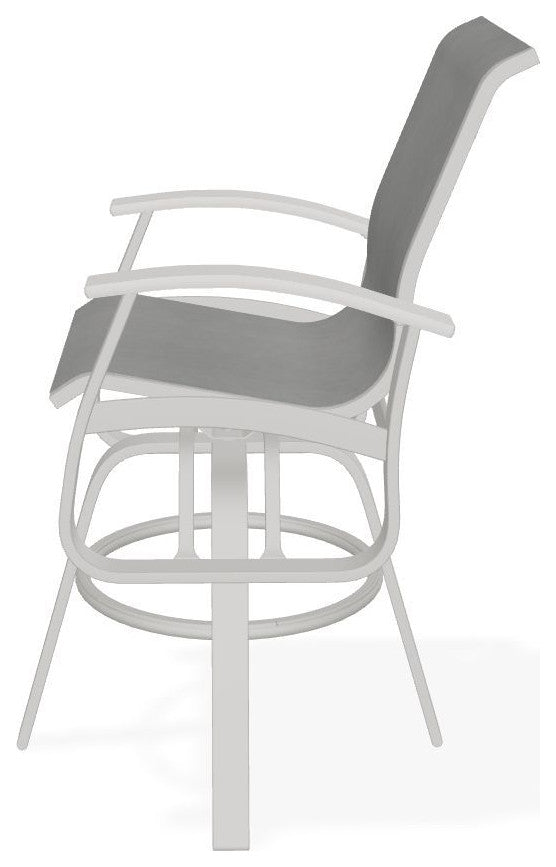 Belle Isle Sling Bar Height Outdoor Swivel Armchair, Alloy/Snow