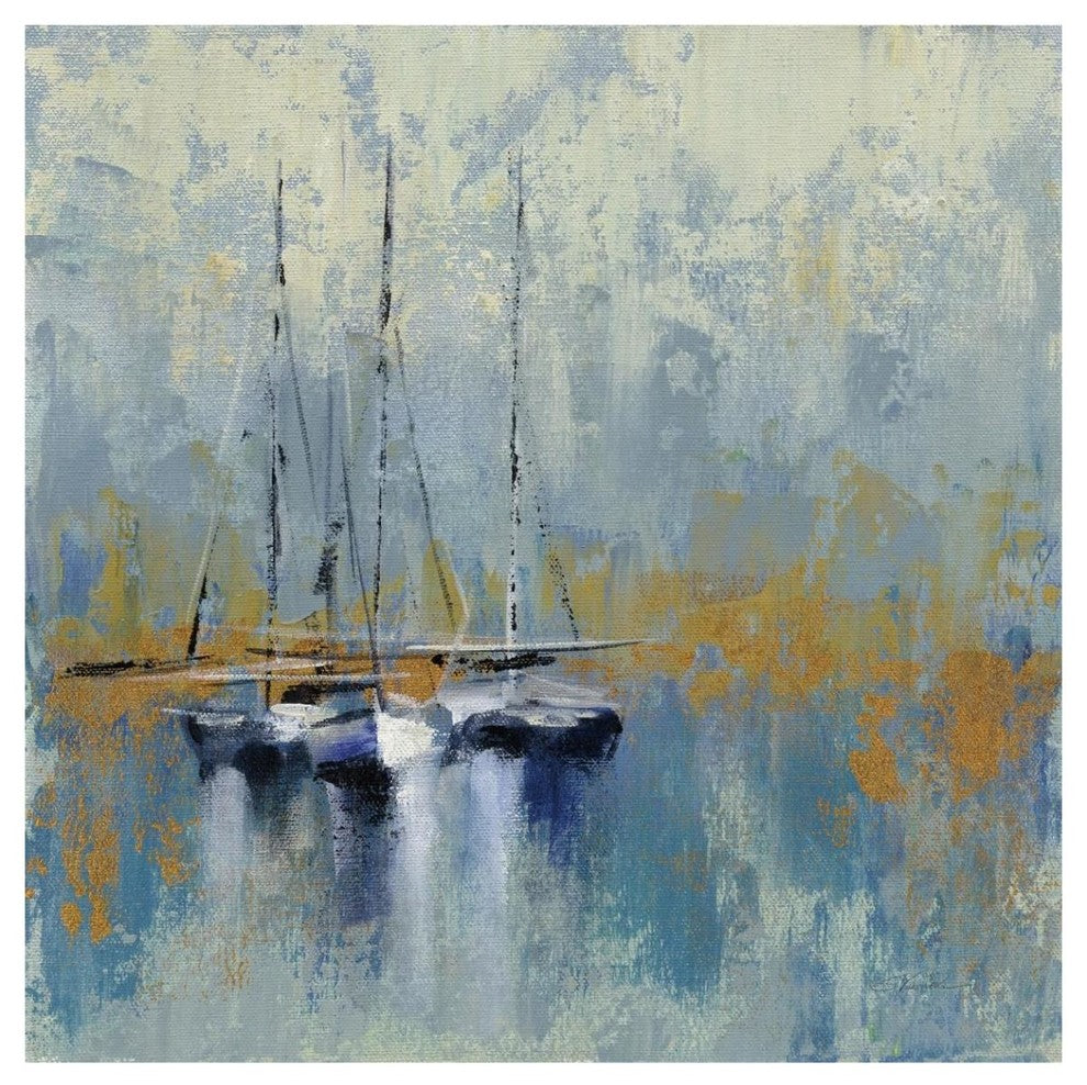 "Boats in the Harbor III" Digital Paper Print by Silvia Vassileva, 42"x42"