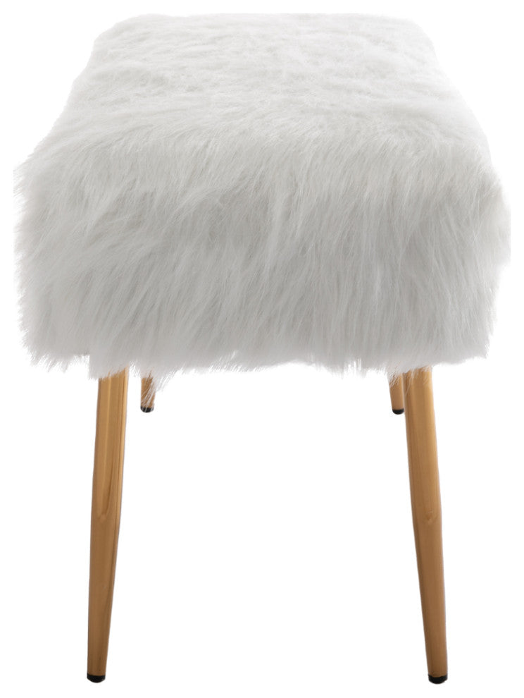 Layla Vanity Bench, White Faux Fur