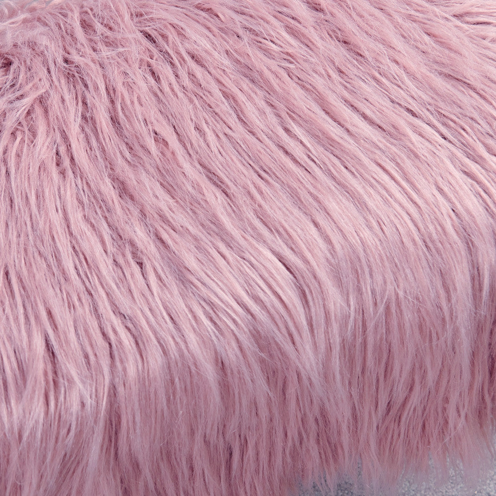Mongolian Fur Ottoman, Lilas, 19''x13''x17''