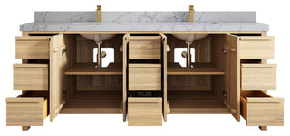 Elizabeth Oak 84" Double Sink Vanity, White 2" Venatino Quartz