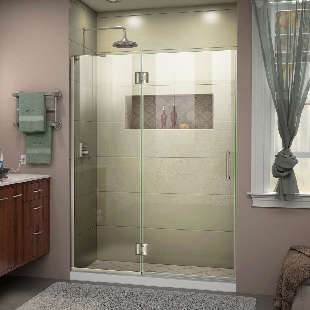 Unidoor-x 51" Shower Door, Brushed Nickel, Right-wall Bracket