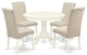 5Pc Dining Set, Round Table, Four Parson Chairs, Cream Fabric, Linen White