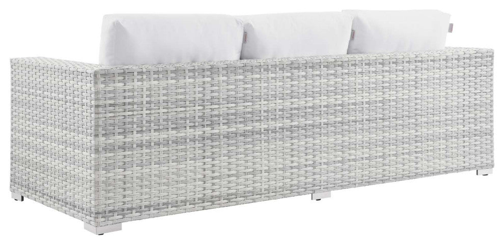 Lounge Sofa, Rattan, Wicker, Gray White, Modern, Outdoor Patio Cafe Bistro