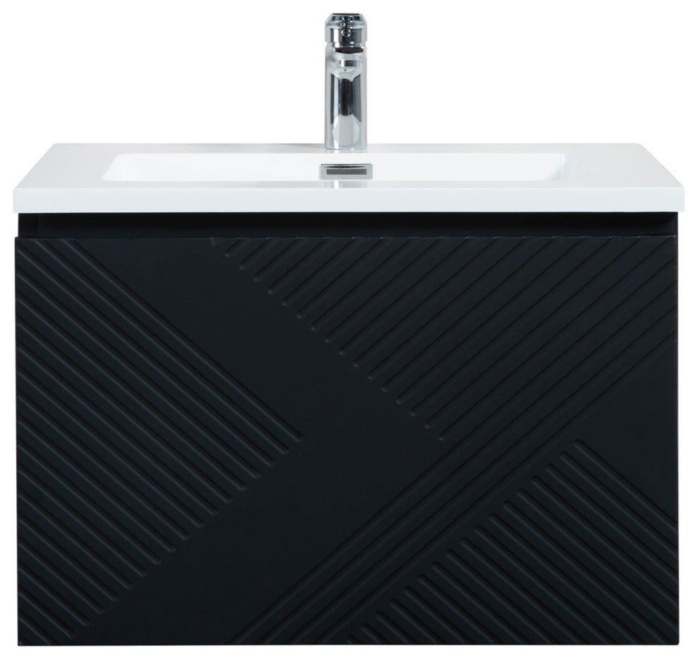 Matte Black Wall Mount Bath Vanity, Integrated Sink, White Sink, 30"