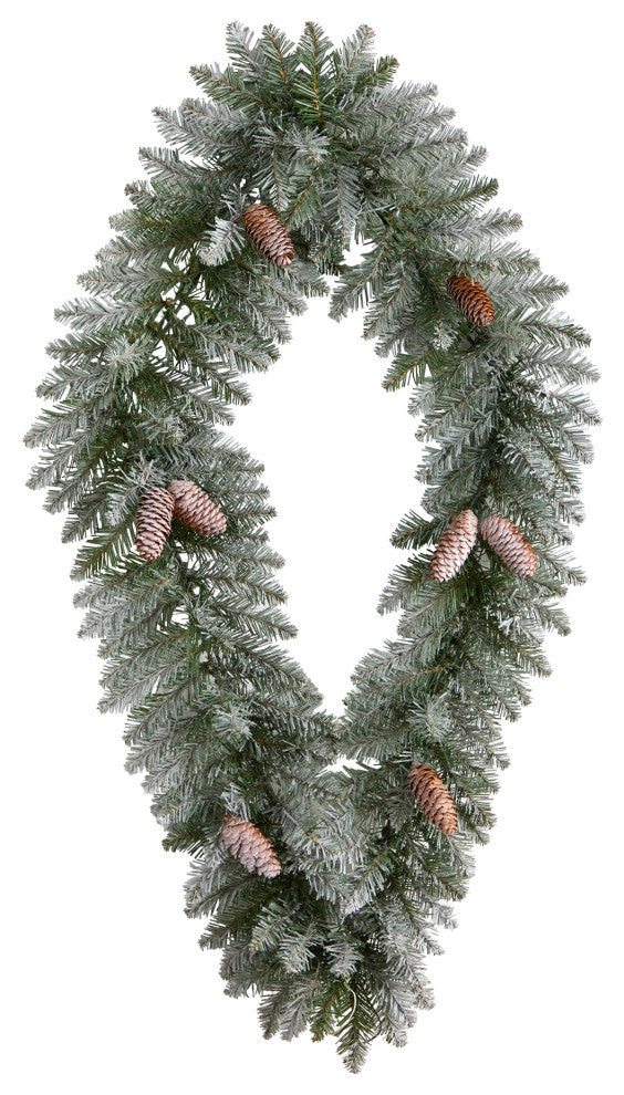 3' Holiday Xmas Geometric Diamond Frosted Wreath W/Pinecones & White LED Lights