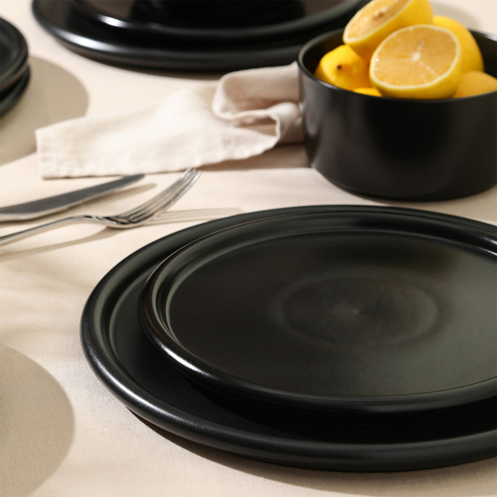 Stone Lain Eden Stoneware 24-Piece Dinnerware Set, Black