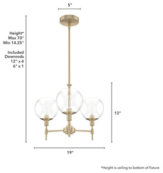 Xidane Alturas Gold, Clear Glass 3 Light Chandelier Light