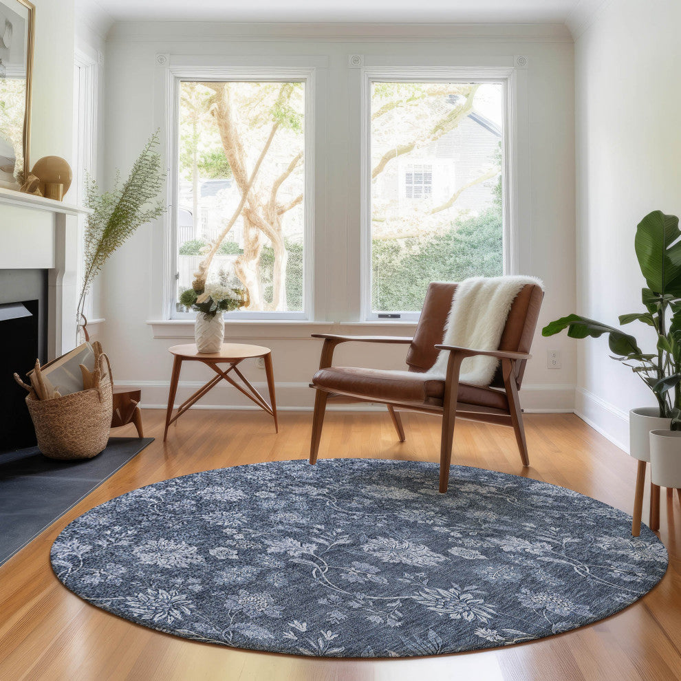 Premium Machine Washable Mayfield AMF680 Blue 8' x 8' Round Rug