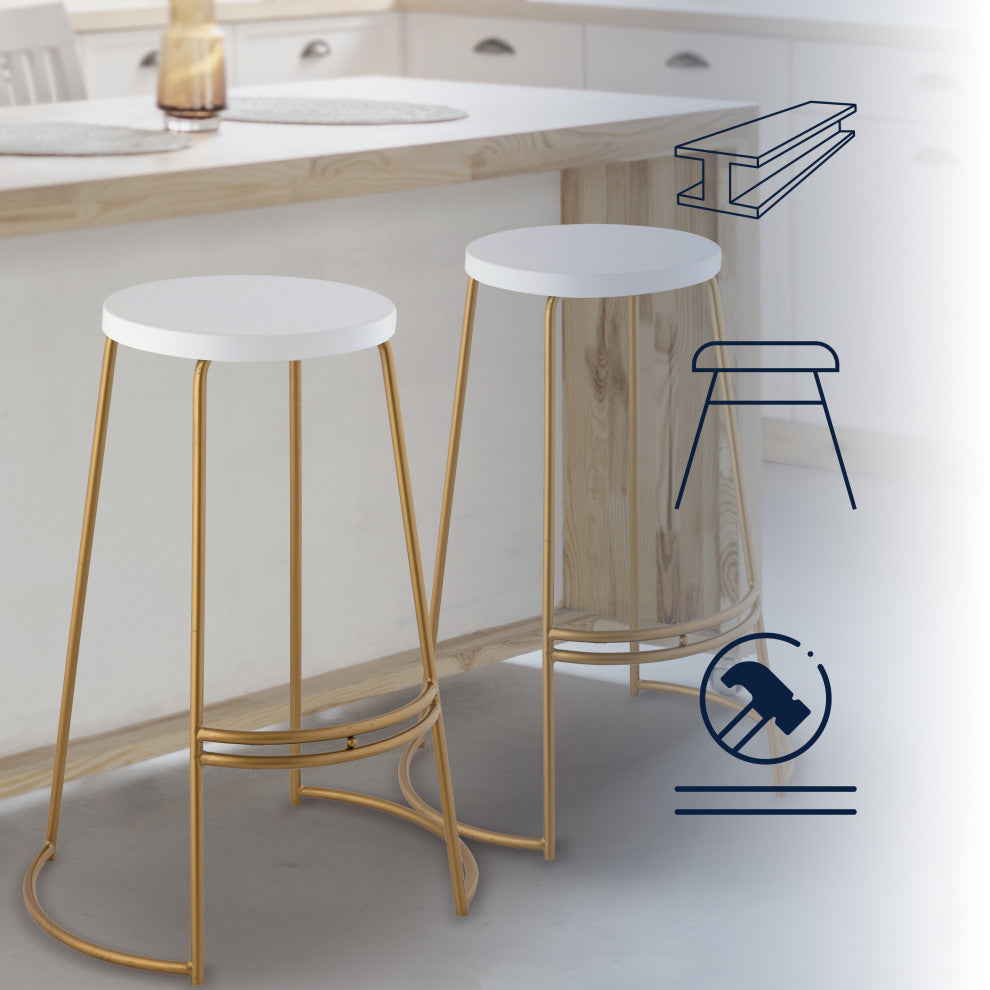Hula Modern Designer Iron Curved Backless Bar Stool, White
