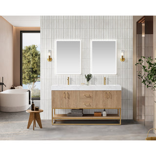 Bahia Bath Vanity, Oak, 60", Brushed Gold Hardware, Double, Freestanding