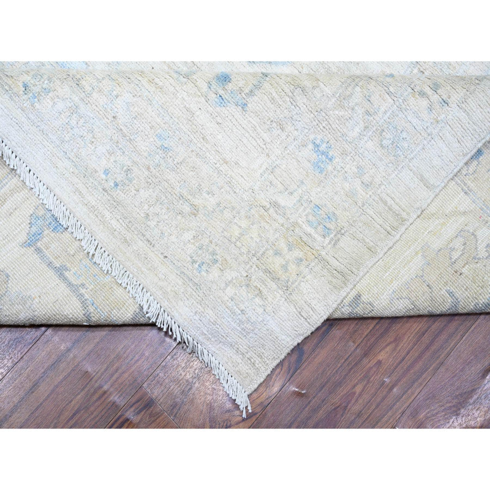 Ash Gray, Stone Washed Peshawar Wool Hand Knotted Oriental Rug, 11'6"x17'4"
