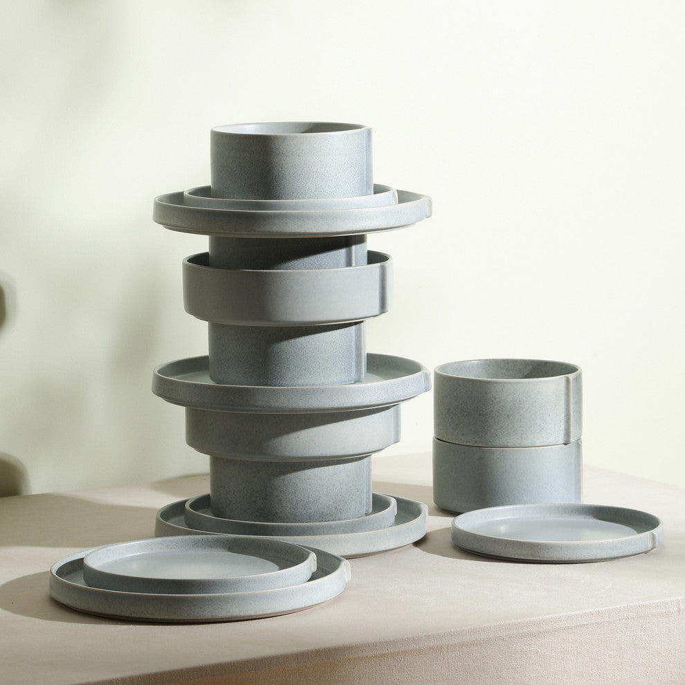 Stone Lain Bao Stoneware 12-Piece Dinnerware Set, Blue-Grey