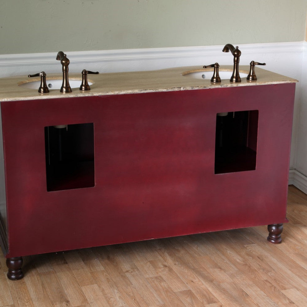 62" Double Sink Vanity-Wood-Walnut-Travertine
