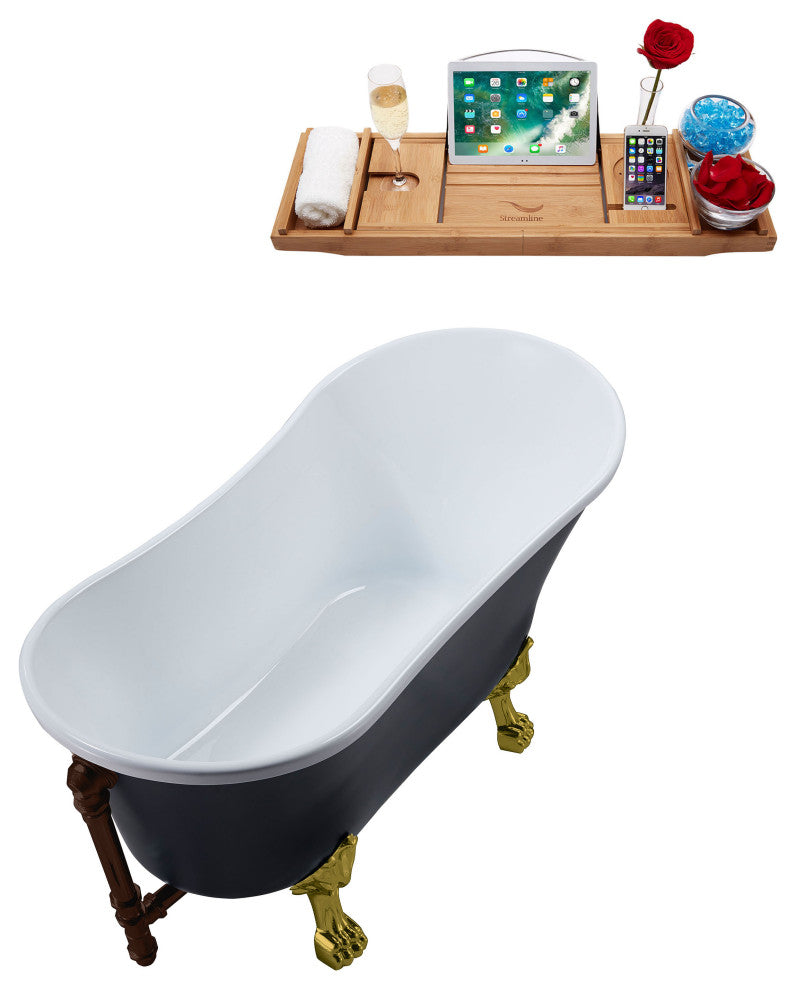 63" Streamline N353BGL-ORB Soaking Clawfoot Tub and Tray With External Drain