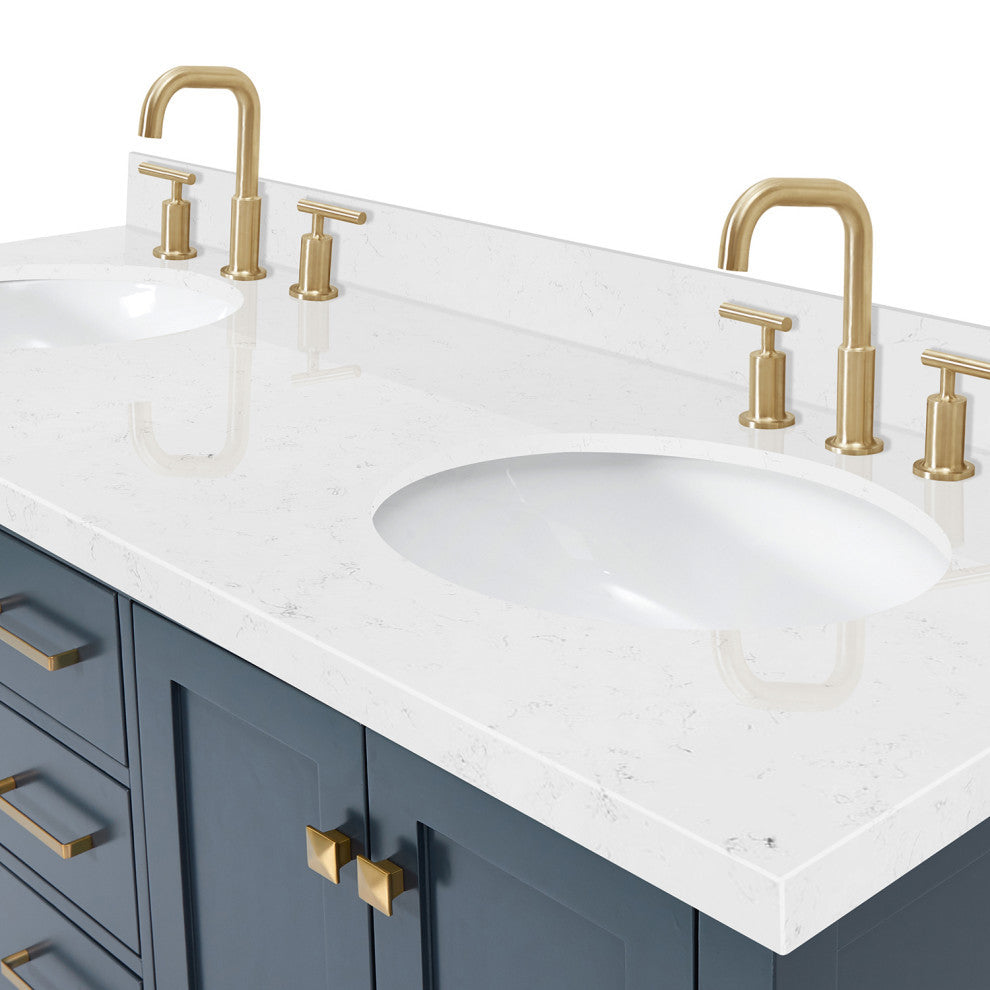 Ariel Cambridge 60" Double Oval Sinks Vanity, Carrara Quartz