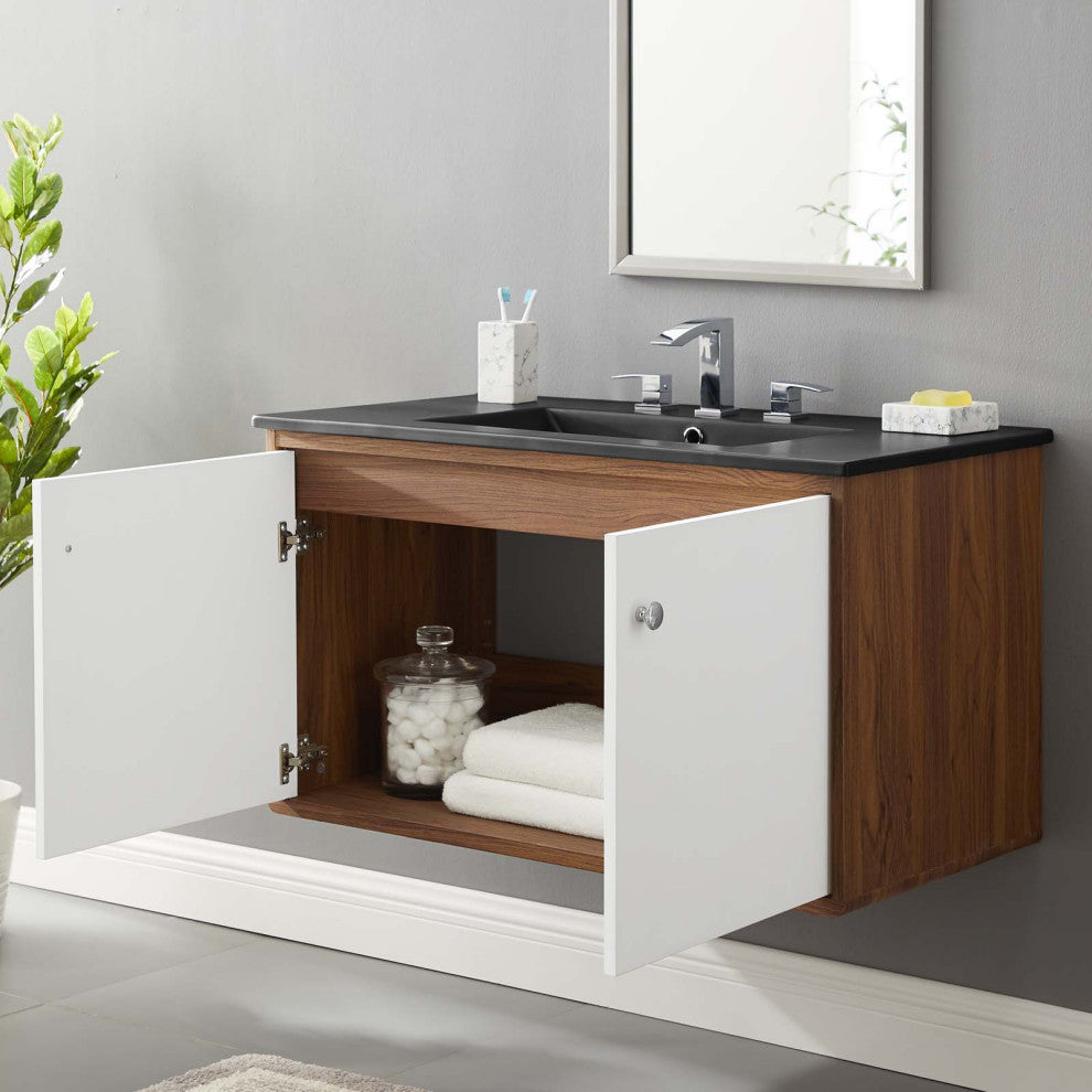 Transmit 36" Wall-Mount Bathroom Vanity - Walnut Black