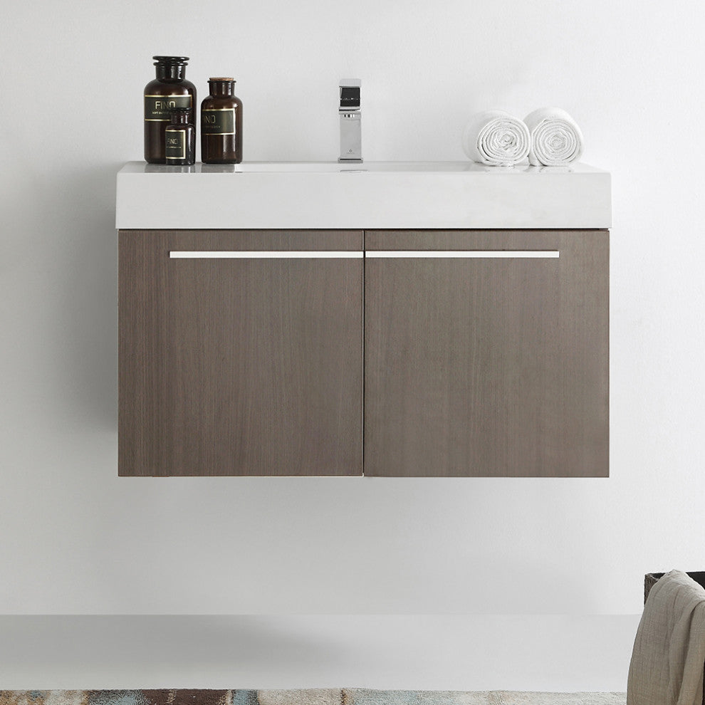 Fresca Vista 36" Gray Oak Modern Bathroom Cabinet w/ Integrated Sink