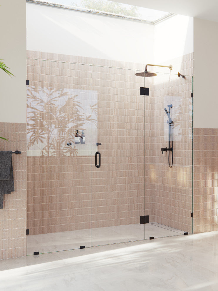 Glass Warehouse 78"x100" Frameless 3 Panel Inline Shower Door, Matte Black