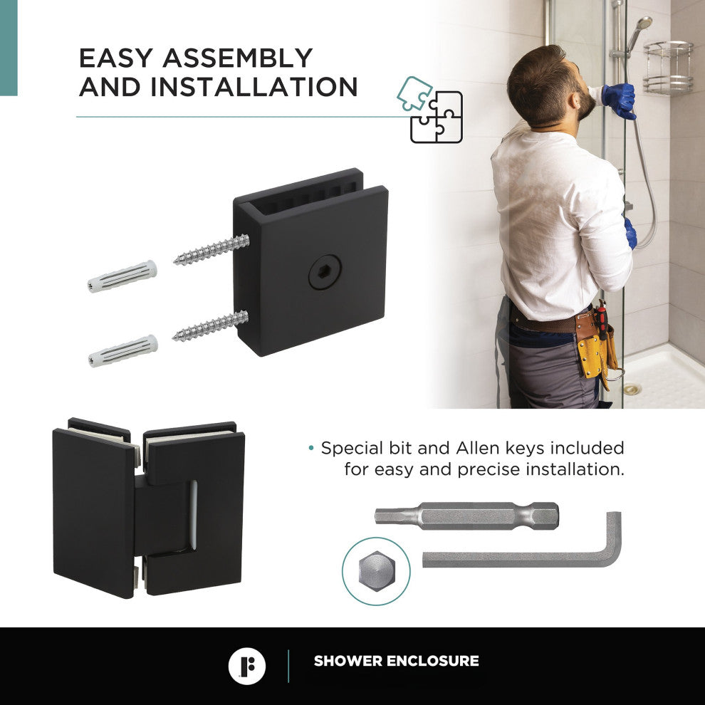 Shower Enclosure Neo Angle Frameless Tempered Glass, Black, 40" X 40"