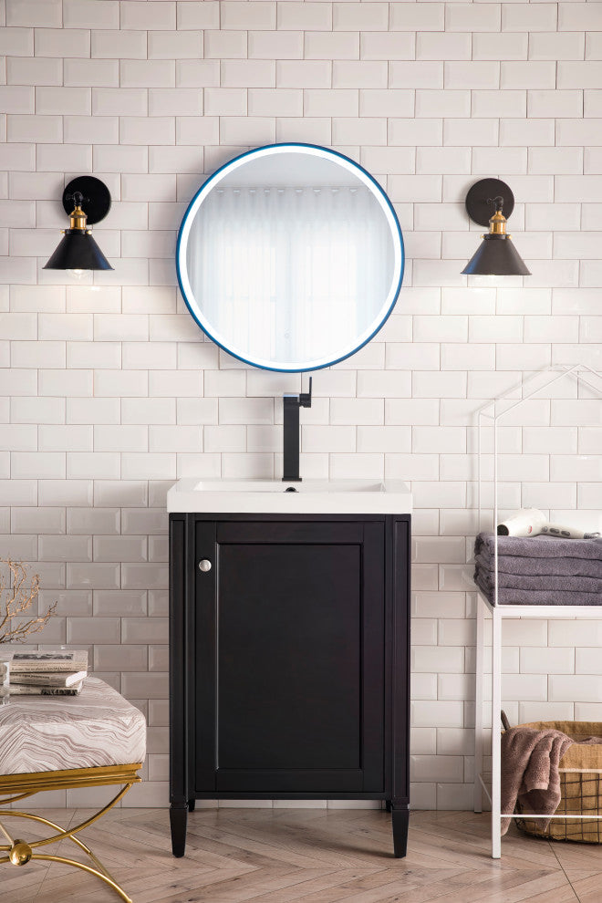 Britannia 24" Vanity, Black Onyx, White Glossy Resin Countertop